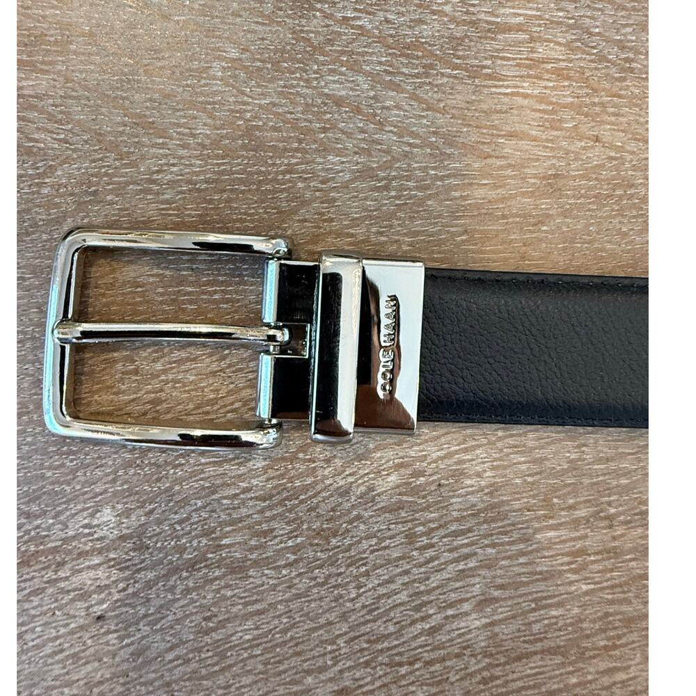 Cole Haan Black Brown reversible belt size 34. Leather Dressy Silver Hardware